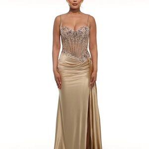 Strapless Gold Evening Dress